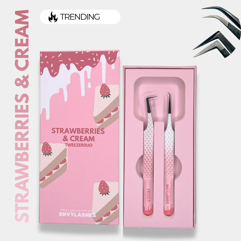 Strawberries & Cream - Tweezer Duo – Envy Lashes Pro